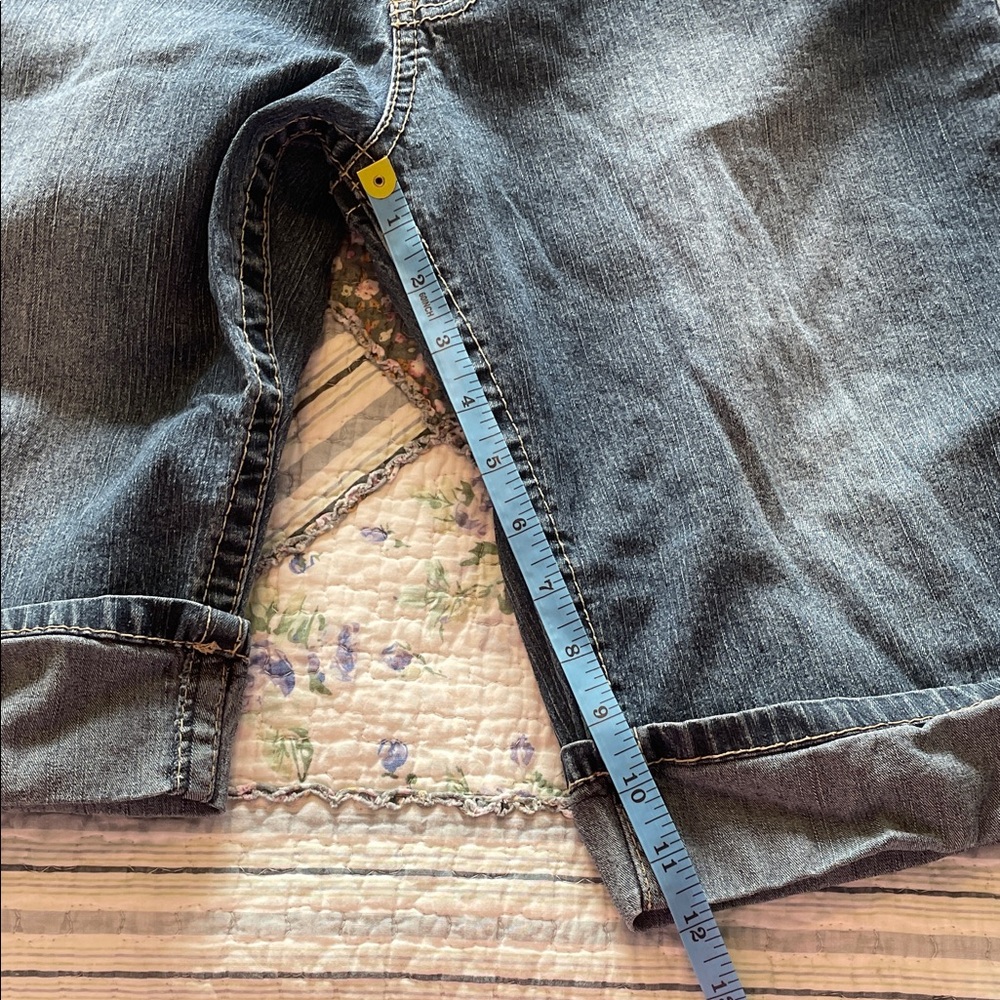 Angels Dark Blue Denim Shorts with Contrast stitching and fold-over hem, size 12 - Picture 9 of 10